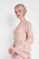 Tesettür giyim PUDRA ALVİNA FIRFIRLI İŞLEMELİ ABİYE ELBİSE T 5604