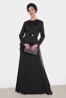 Tesettür giyim SİYAH ALVİNA SİMLİ ABİYE ELBİSE 5613
