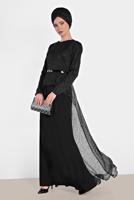 Tesettür giyim SİYAH ALVİNA SİMLİ ABİYE ELBİSE 5613