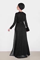 Tesettür giyim SİYAH ALVİNA SİMLİ ABİYE ELBİSE 5613