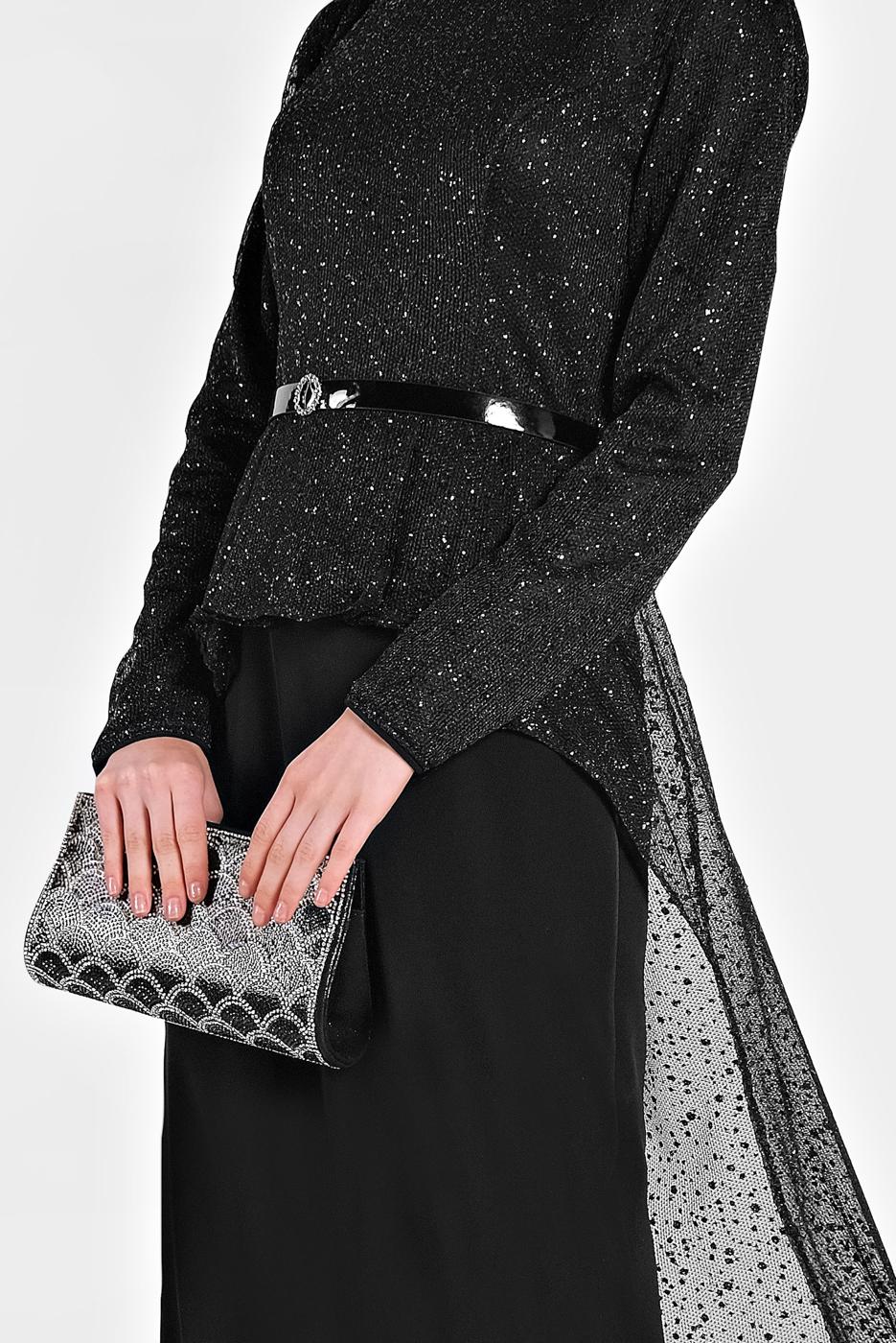 Tesettür giyim SİYAH ALVİNA SİMLİ ABİYE ELBİSE 5613