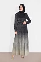 Tesettür giyim SİYAH ALVİNA DEGRADE GEÇİŞLİ SİMLİ ABİYE ELBİSE 5622