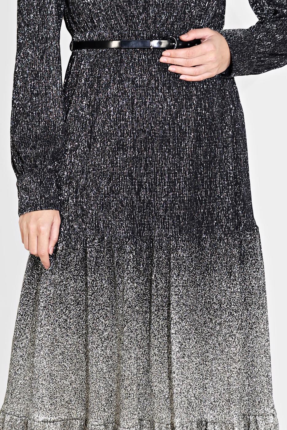 Tesettür giyim SİYAH ALVİNA DEGRADE GEÇİŞLİ SİMLİ ABİYE ELBİSE 5622