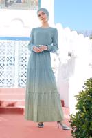 Tesettür giyim MAVİ ALVİNA DEGRADE GEÇİŞLİ SİMLİ ABİYE ELBİSE 5622