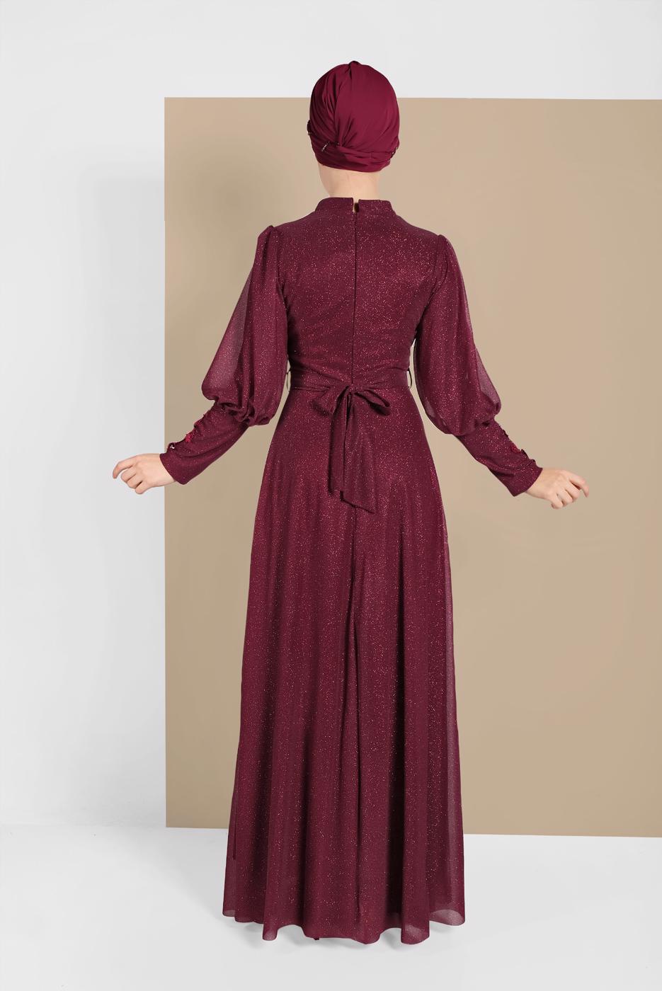 Hijab clothing CLARET RED EMBROIDERED ABAYA 5710 