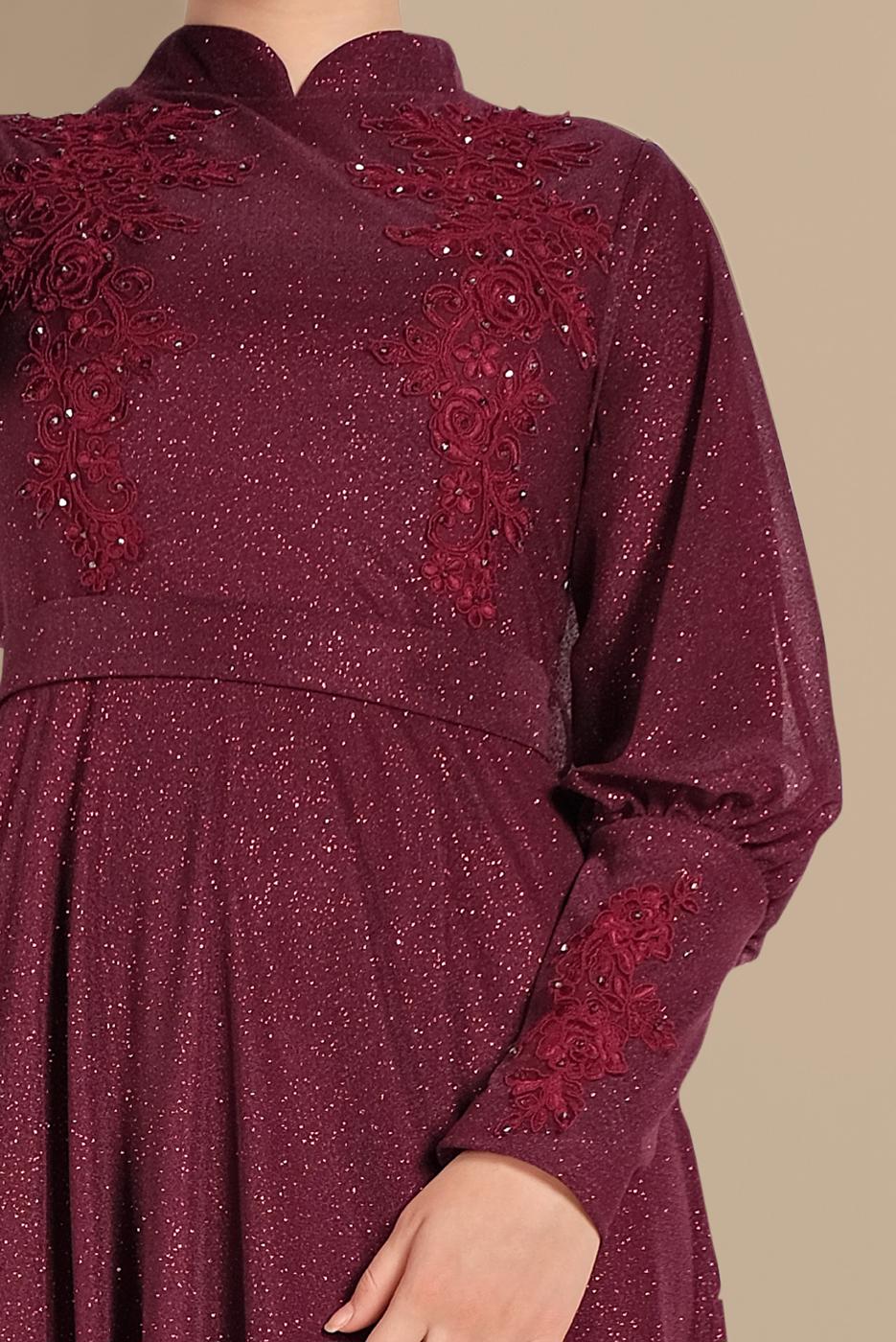 Hijab clothing CLARET RED EMBROIDERED ABAYA 5710 