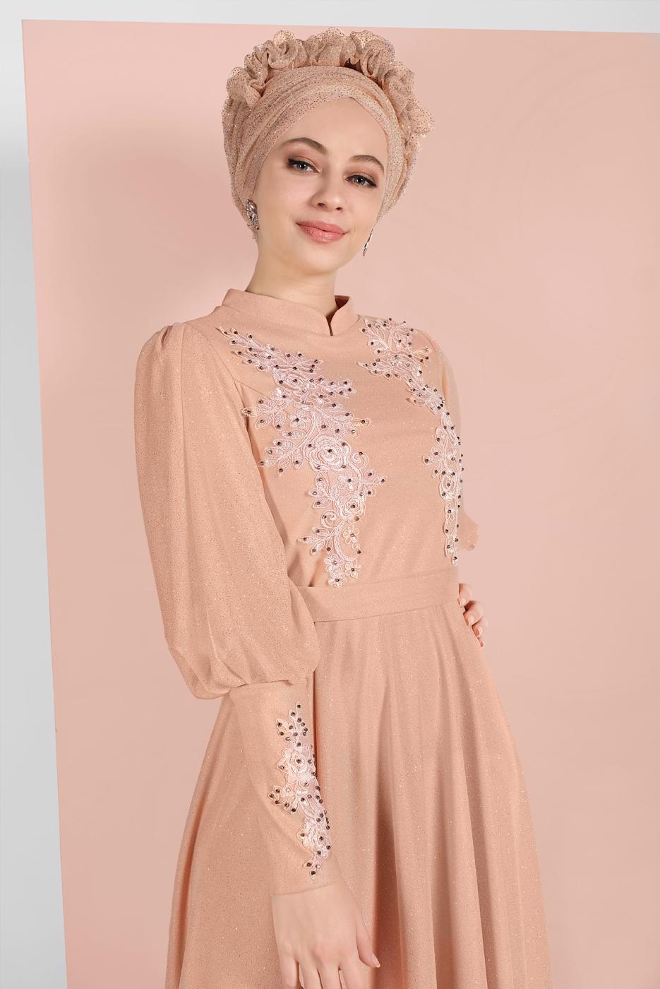 Vêtements hijab POUDRE ROBE DE SOIRÉE BRODÉE 5710