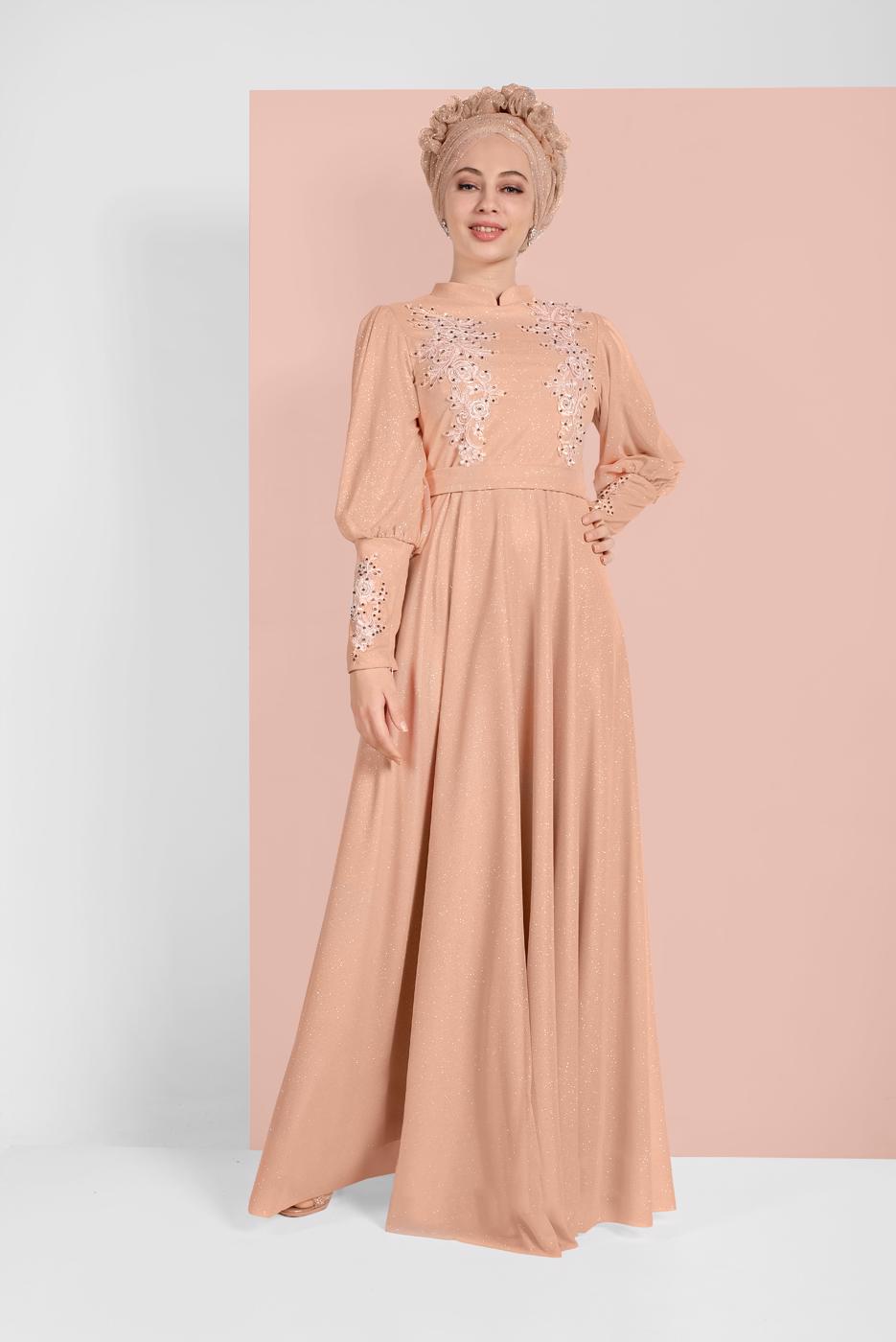 Vêtements hijab POUDRE ROBE DE SOIRÉE BRODÉE 5710