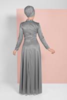 Tesettür giyim GRİ İŞLEMELİ ABİYE ELBİSE 5810