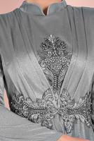 Tesettür giyim GRİ İŞLEMELİ ABİYE ELBİSE 5810