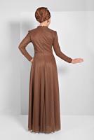 Tesettür giyim KAHVE İŞLEMELİ ABİYE ELBİSE 5810