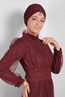 Hijab clothing CLARET RED TULLE NIGHT DRESS  5910 