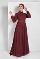 Hijab clothing CLARET RED TULLE NIGHT DRESS  5910 