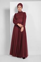 Hijab clothing CLARET RED TULLE NIGHT DRESS  5910 