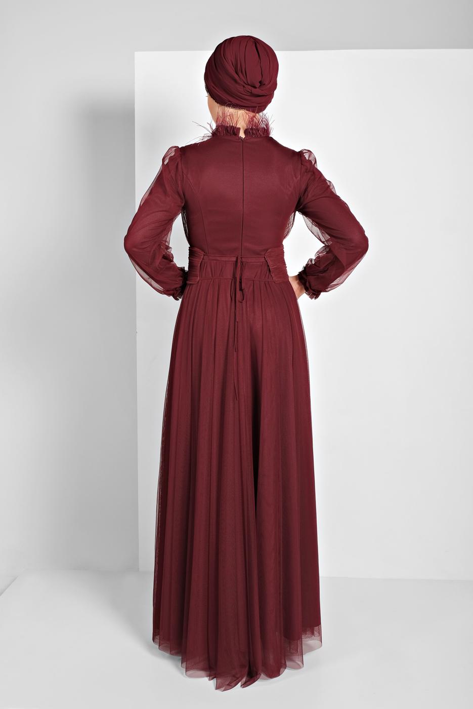 Hijab clothing CLARET RED TULLE NIGHT DRESS  5910 
