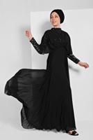 Tesettür giyim SİYAH PULLU ŞİFON ABİYE ELBİSE 6710