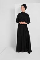 Tesettür giyim SİYAH PULLU ŞİFON ABİYE ELBİSE 6710