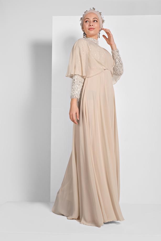 Hijab-Kleidung  PULLU ŞİFON ABİYE ELBİSE 6710 - TRENDTESETTÜR