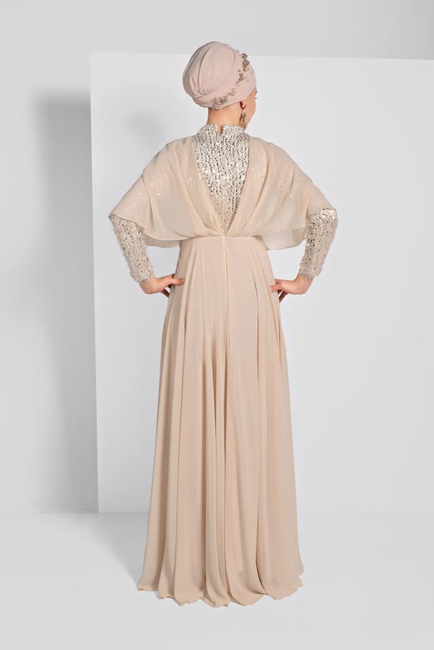 Hijab-Kleidung  PULLU ŞİFON ABİYE ELBİSE 6710 - TRENDTESETTÜR