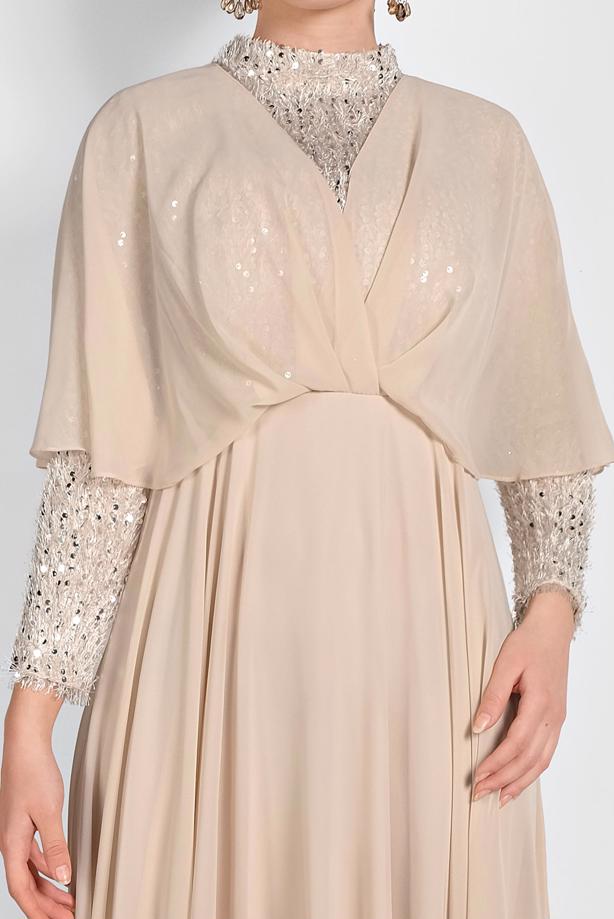 Hijab-Kleidung  PULLU ŞİFON ABİYE ELBİSE 6710 - TRENDTESETTÜR