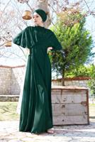 Tesettür giyim YEŞİL PULLU ŞİFON ABİYE ELBİSE 6710