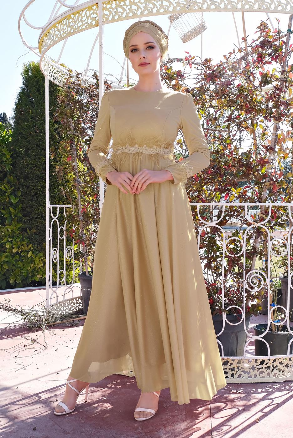 Hijab clothing BEIGE SPARKLY ABAYA 7710