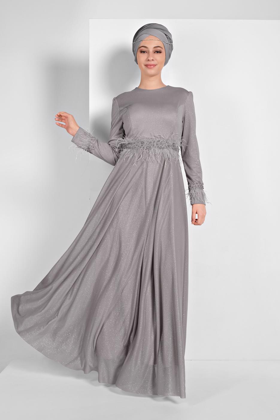 Hijab clothing GREY SPARKLY ABAYA 7710