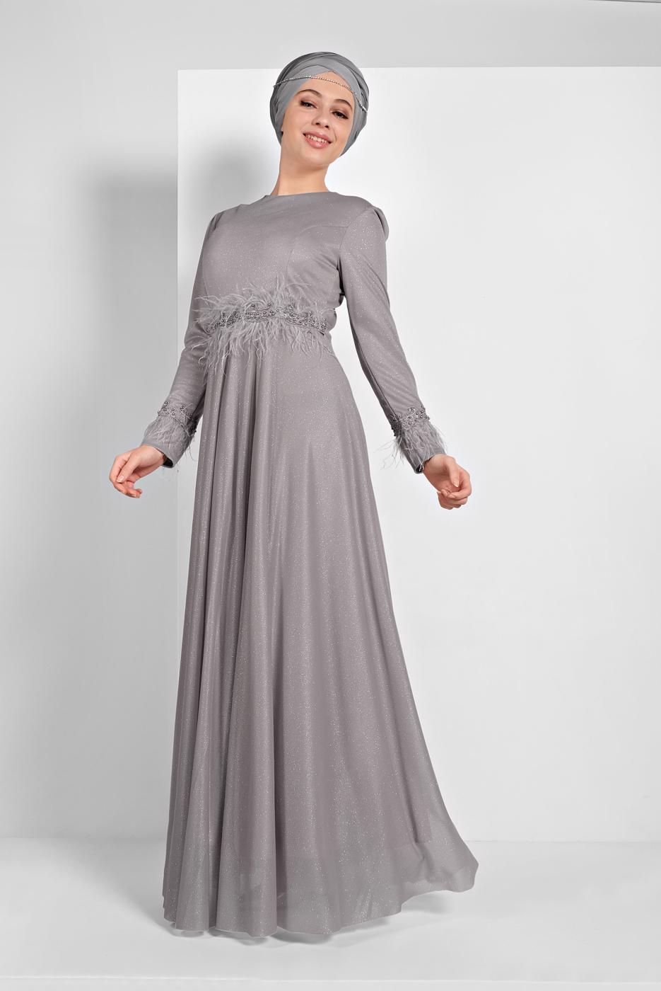 Hijab clothing GREY SPARKLY ABAYA 7710