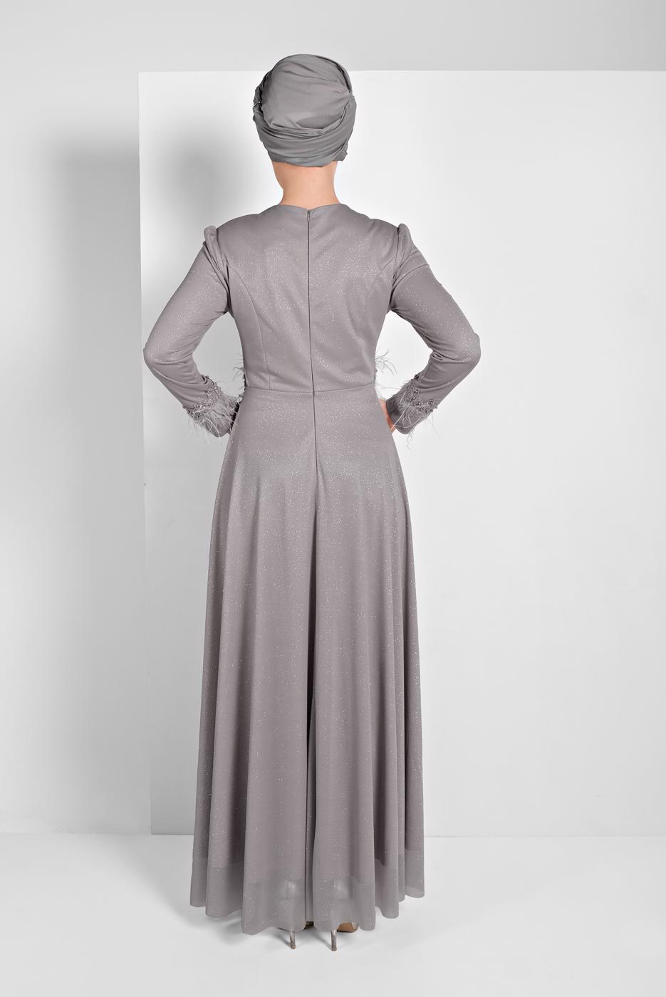 Hijab clothing GREY SPARKLY ABAYA 7710