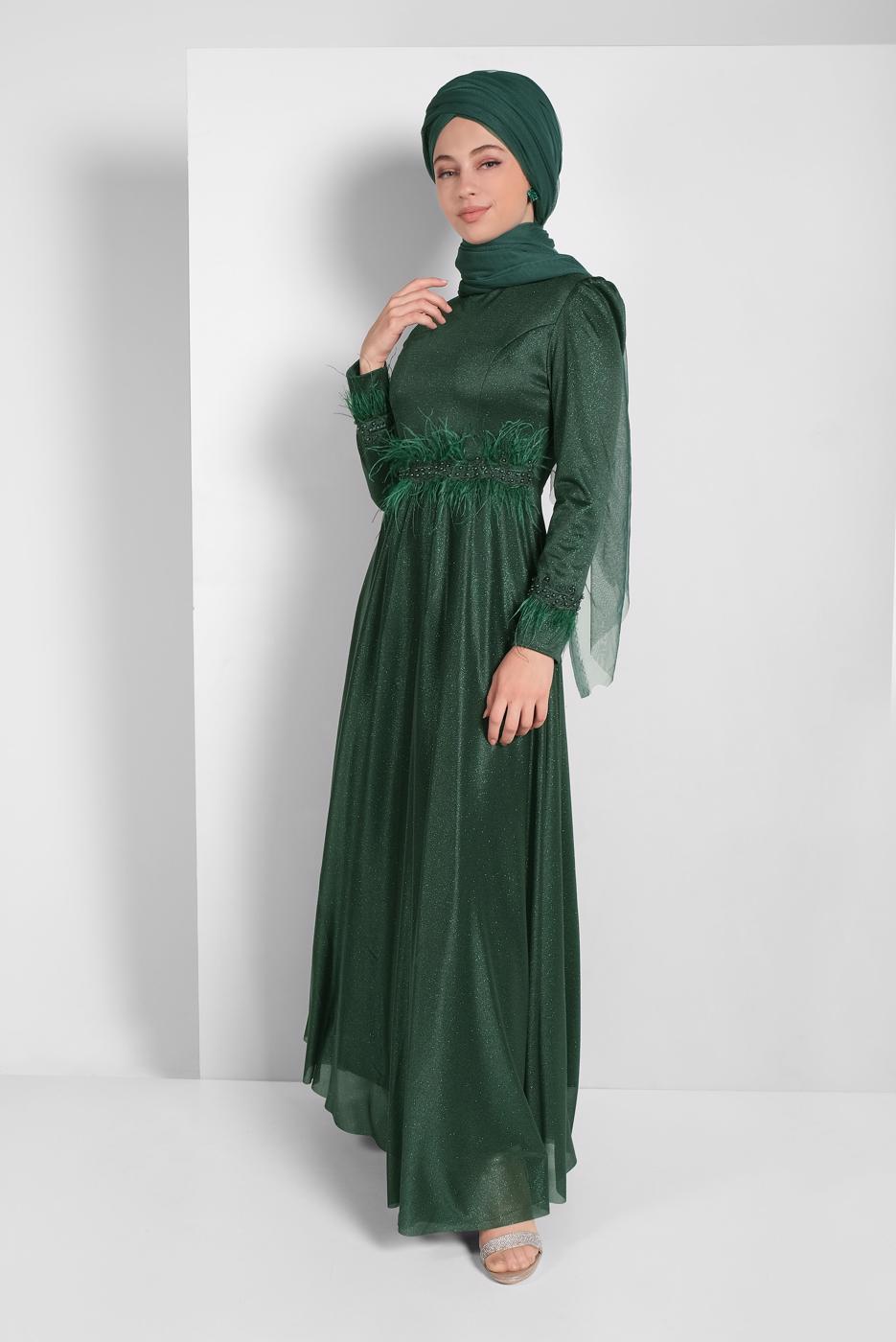 Vêtements hijab VERT ROBE DE SOIRÉE EN BRILLANTE 7710