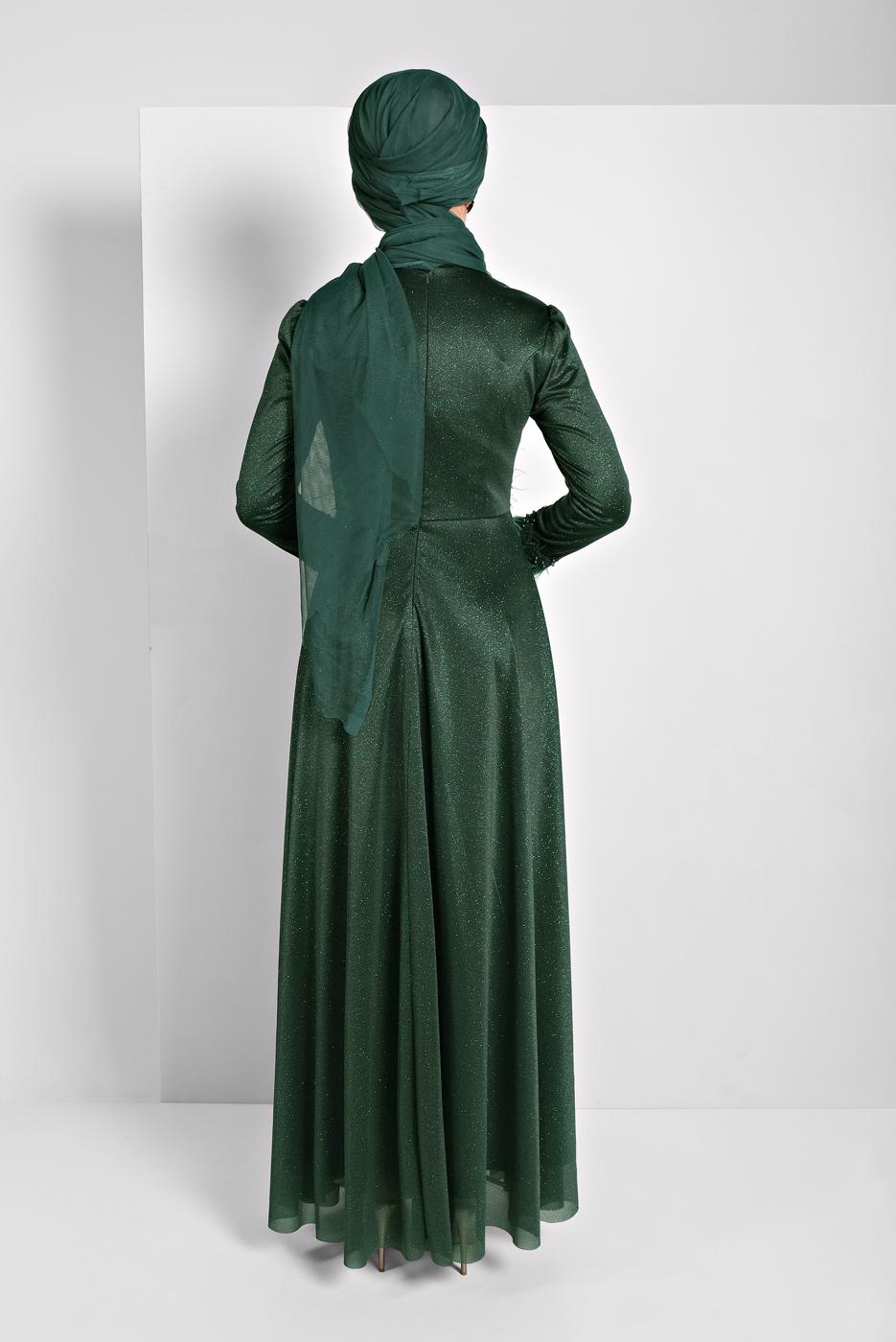 Vêtements hijab VERT ROBE DE SOIRÉE EN BRILLANTE 7710