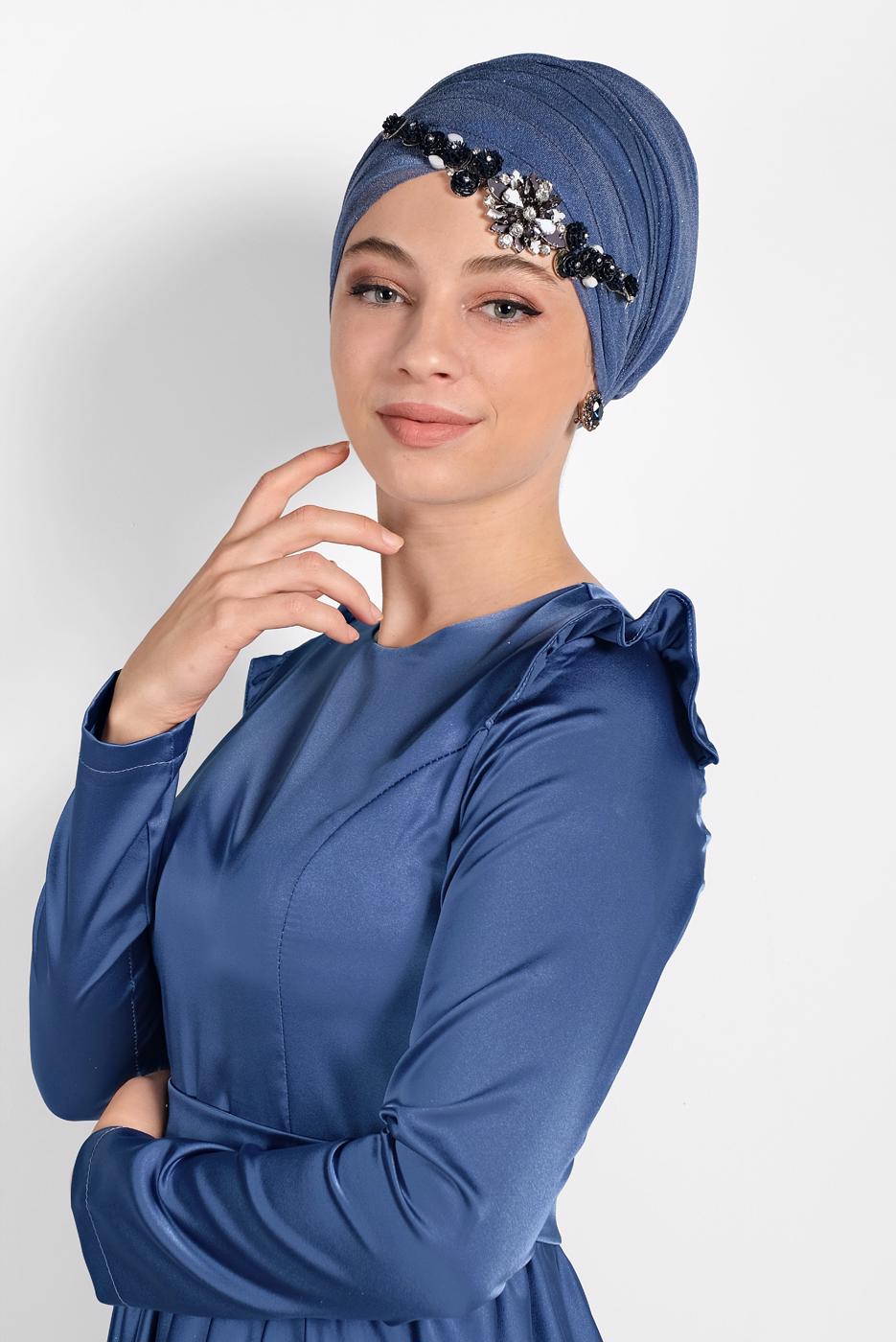 Hijab clothing NAVY BLUE RUFFLED DRESS 9750