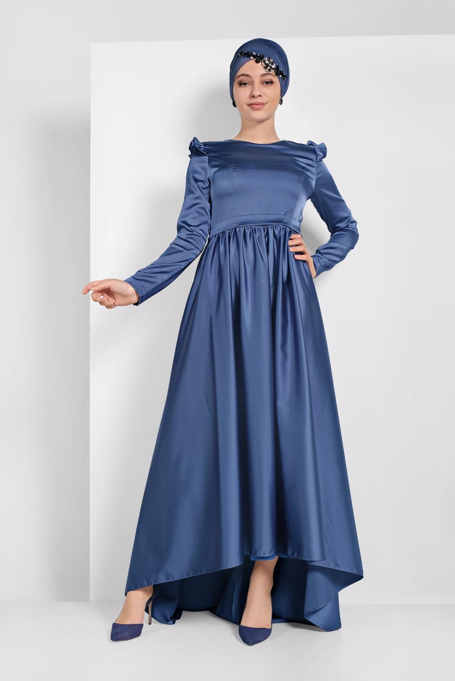 Hijab clothing NAVY BLUE RUFFLED DRESS 9750