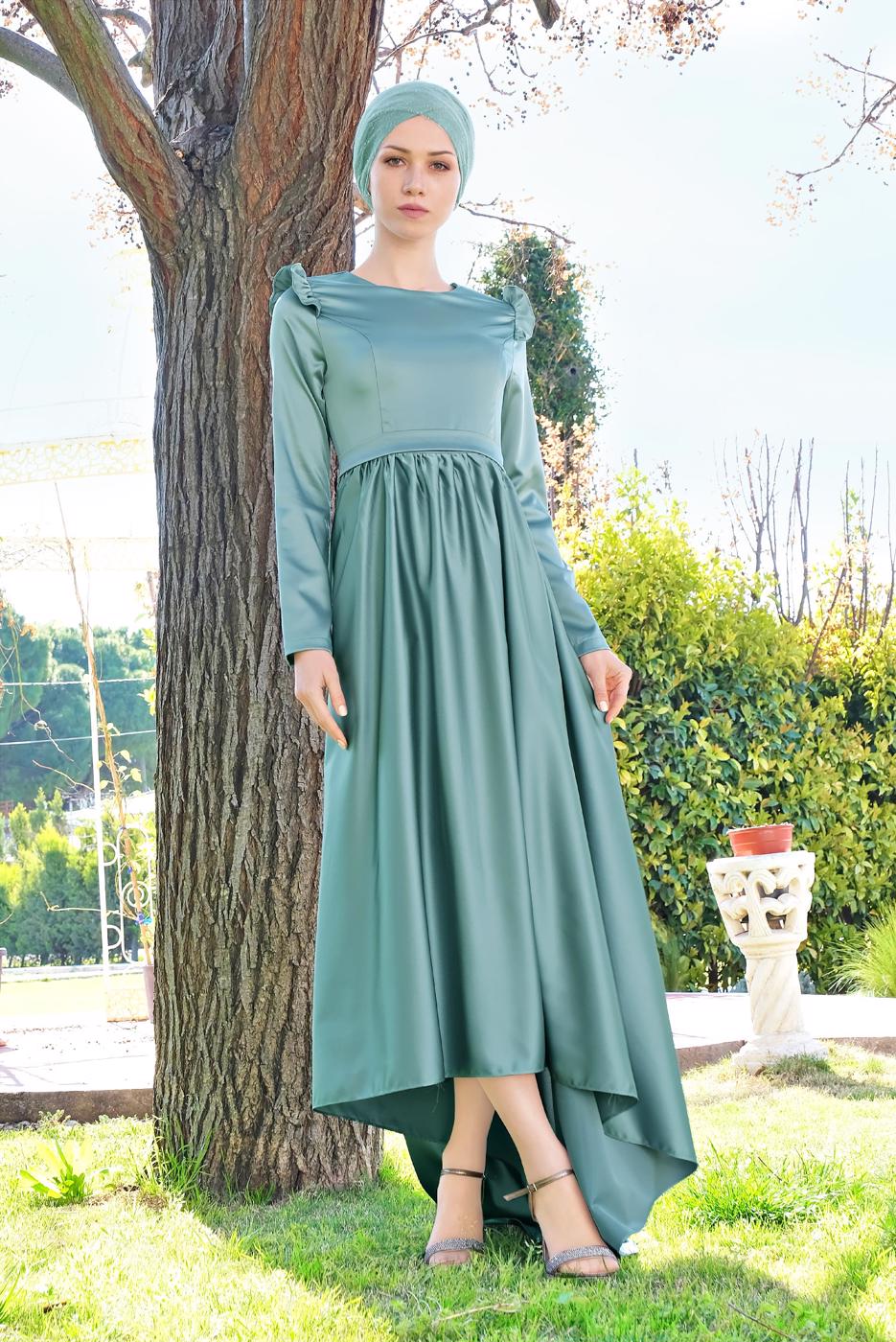 Hijab clothing GREEN RUFFLED DRESS 9750
