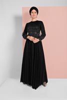 Tesettür giyim SİYAH PUL PAYETLİ SİMLİ ABİYE ELBİSE 9810