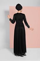 Tesettür giyim SİYAH PUL PAYETLİ SİMLİ ABİYE ELBİSE 9810