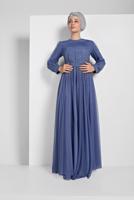 Tesettür giyim MAVİ PUL PAYETLİ SİMLİ ABİYE ELBİSE 9810