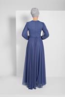 Tesettür giyim MAVİ PUL PAYETLİ SİMLİ ABİYE ELBİSE 9810