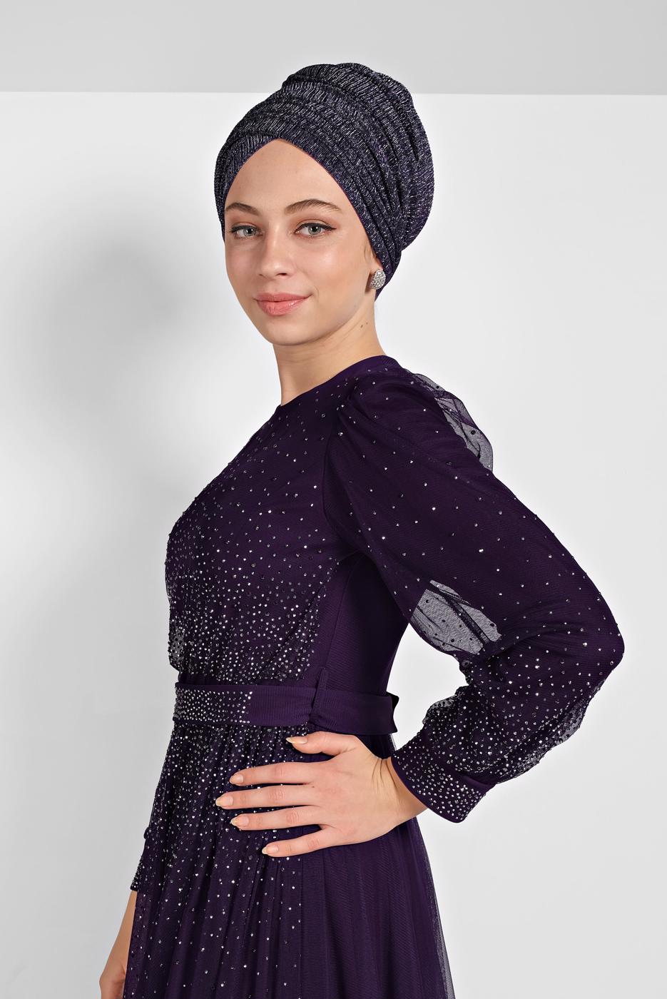 Vêtements hijab POURPRE ROBE DE SOIRÉE À SEQUINS 9810
