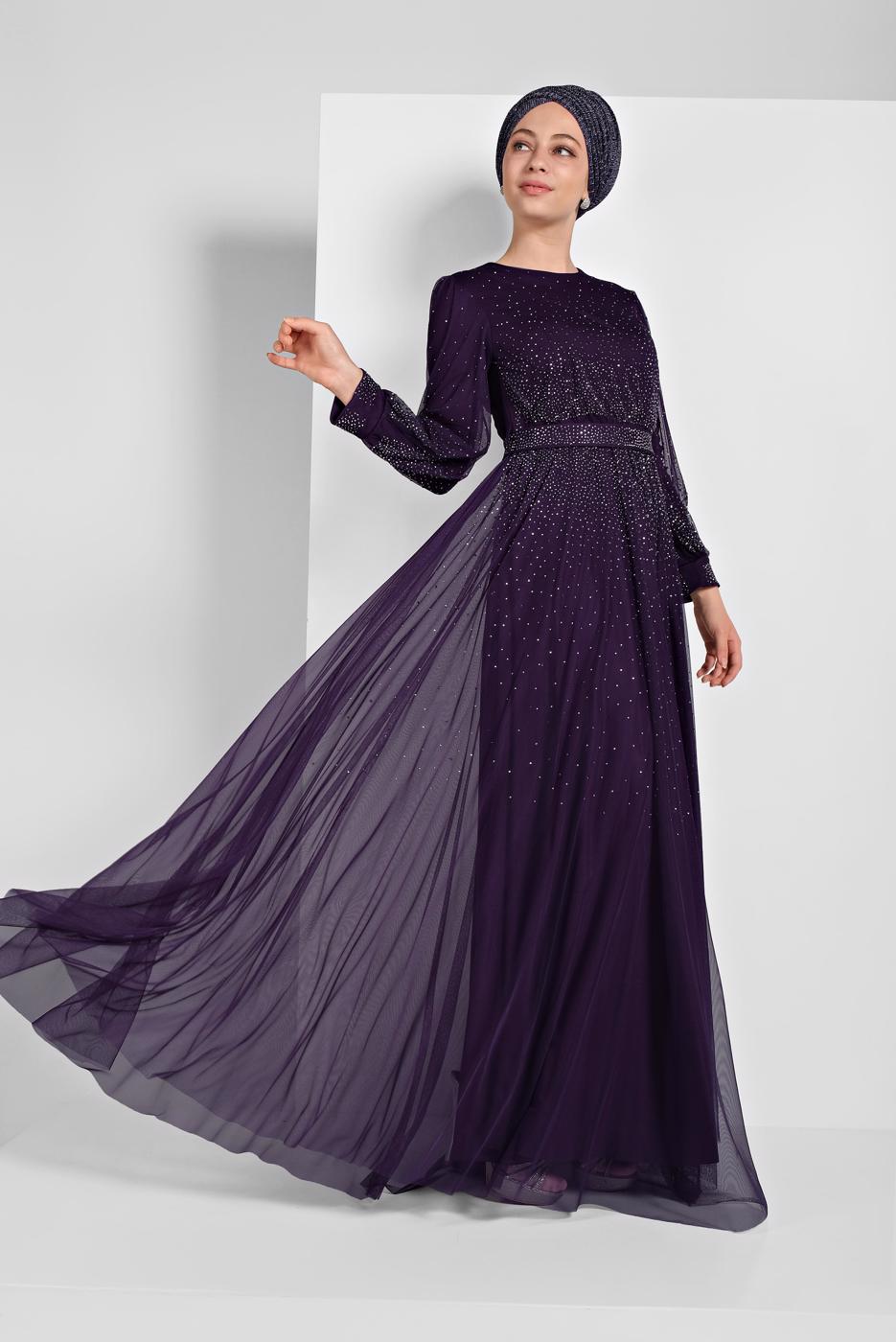 Vêtements hijab POURPRE ROBE DE SOIRÉE À SEQUINS 9810