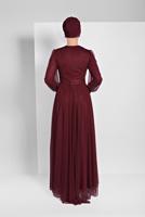 Tesettür giyim BORDO PUL PAYETLİ SİMLİ ABİYE ELBİSE 9810