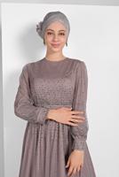 Tesettür giyim VİZON PUL PAYETLİ SİMLİ ABİYE ELBİSE 9810