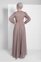 Tesettür giyim VİZON PUL PAYETLİ SİMLİ ABİYE ELBİSE 9810