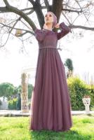 Tesettür giyim PEMBE PUL PAYETLİ SİMLİ ABİYE ELBİSE 9810