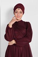 Vêtements hijab ROUGE BORDEAUX ROBE SOIRÉE EN PLISSÉE 9910