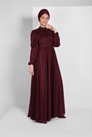 Vêtements hijab ROUGE BORDEAUX ROBE SOIRÉE EN PLISSÉE 9910