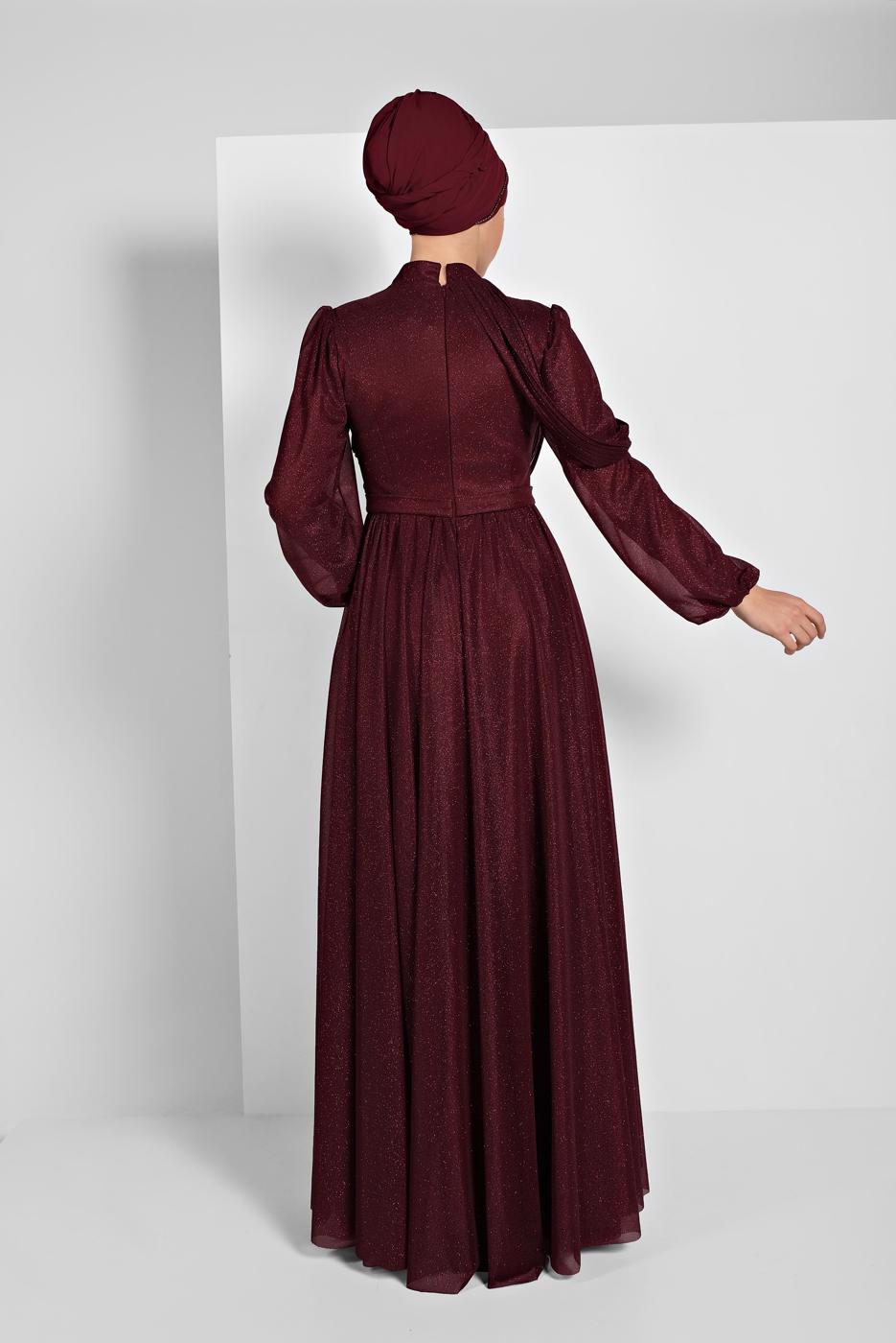 Hijab clothing CLARET RED PLEATED-SKIRT NIGHTDRESS 9910