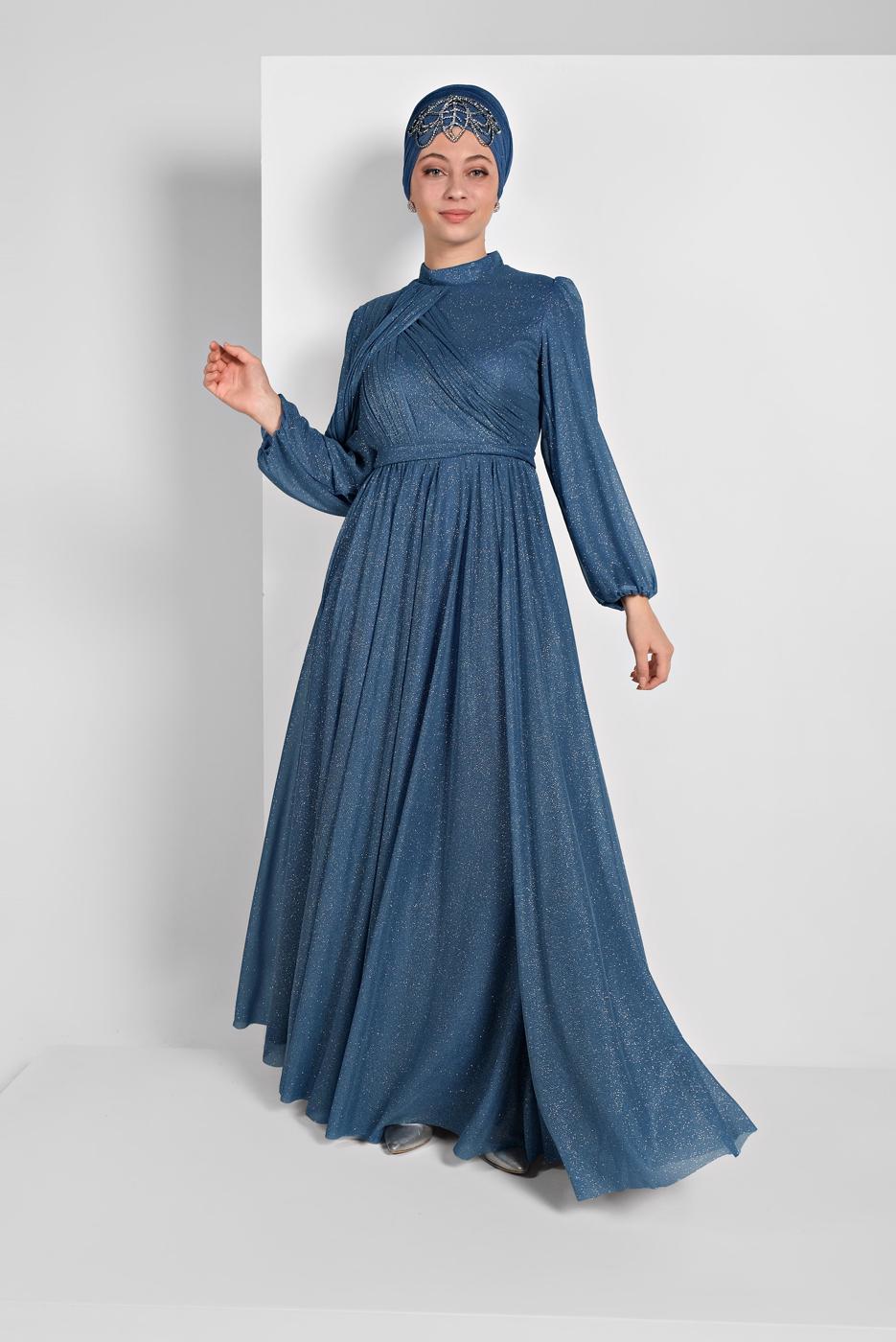 Hijab clothing NAVY BLUE PLEATED-SKIRT NIGHTDRESS 9910