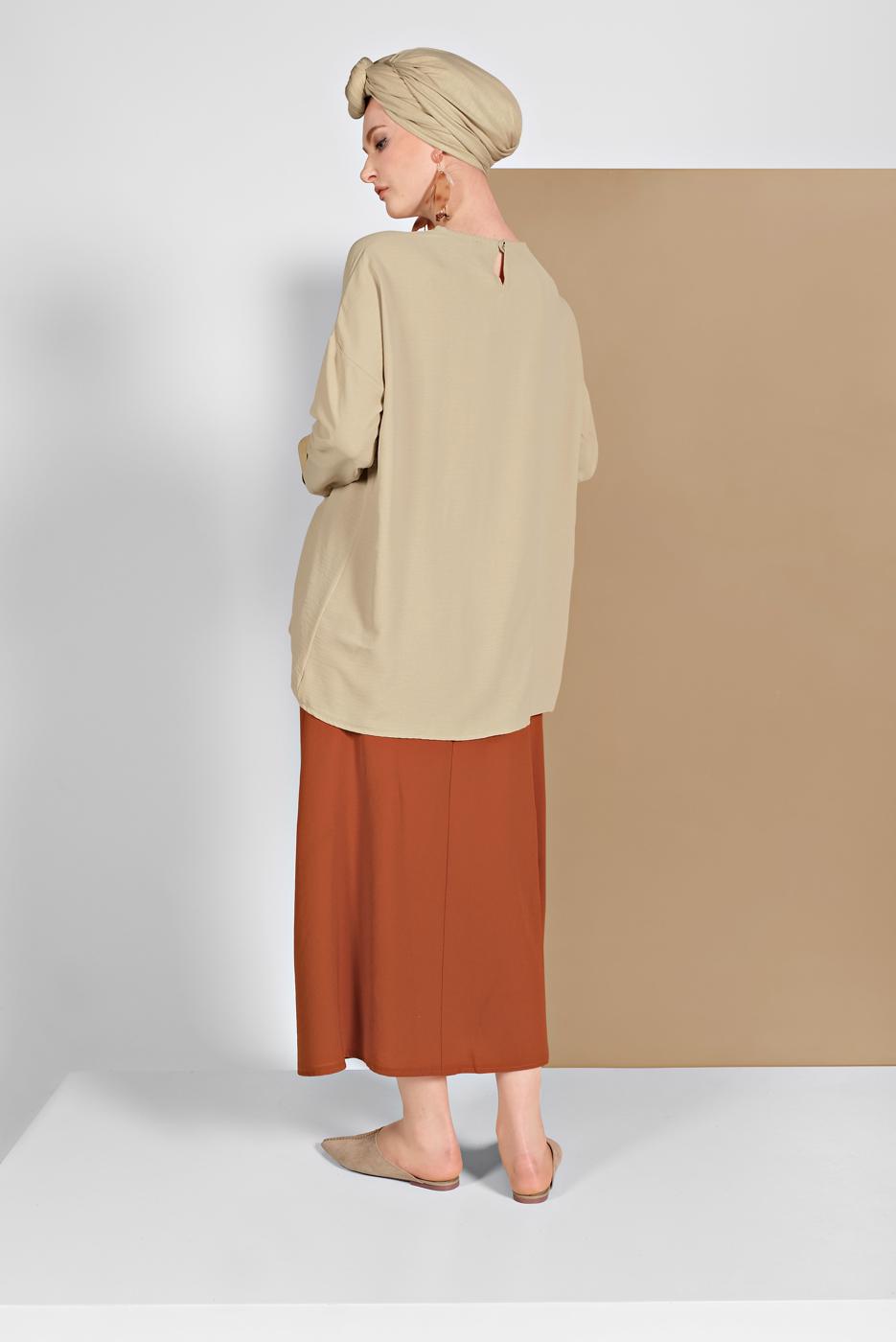 Tesettür giyim BEJ SALAŞ BLUZ 80001