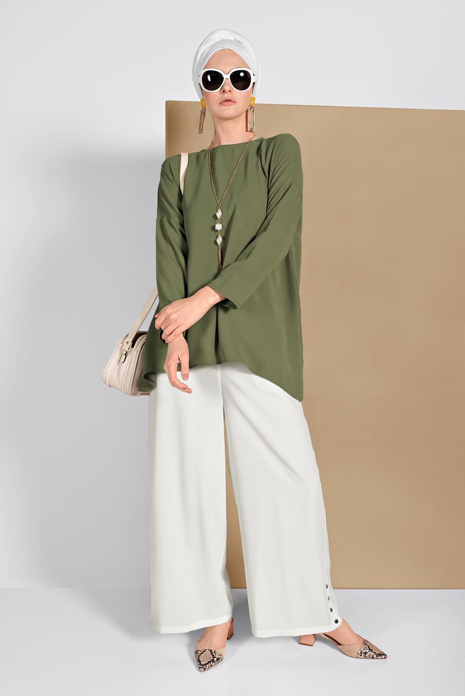 Tesettür giyim HAKİ SALAŞ BLUZ 80001